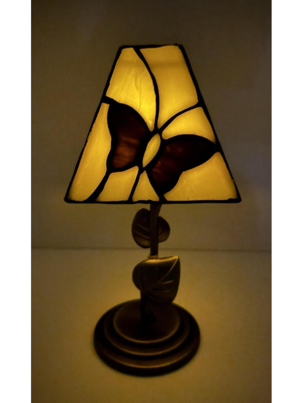 Stained Glass Butterfly Tealight Candle Holder Tall Leaf Botanical Design